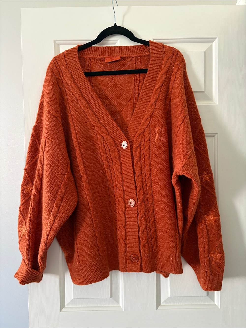 Taylor Swift Life of a Showgirl Orange Cable Knit Button-Front Sweater Cardigan